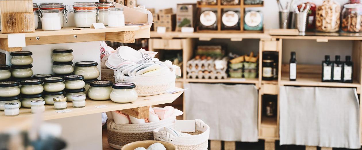 small shop shelves full of beauty merchandise